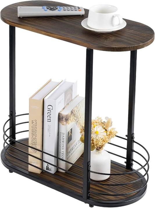 MyGift 21 Inch Tall Brown Wood Oval Side Table, 2 Tier Living Room Sofa End or Side Table with Bottom Storage
