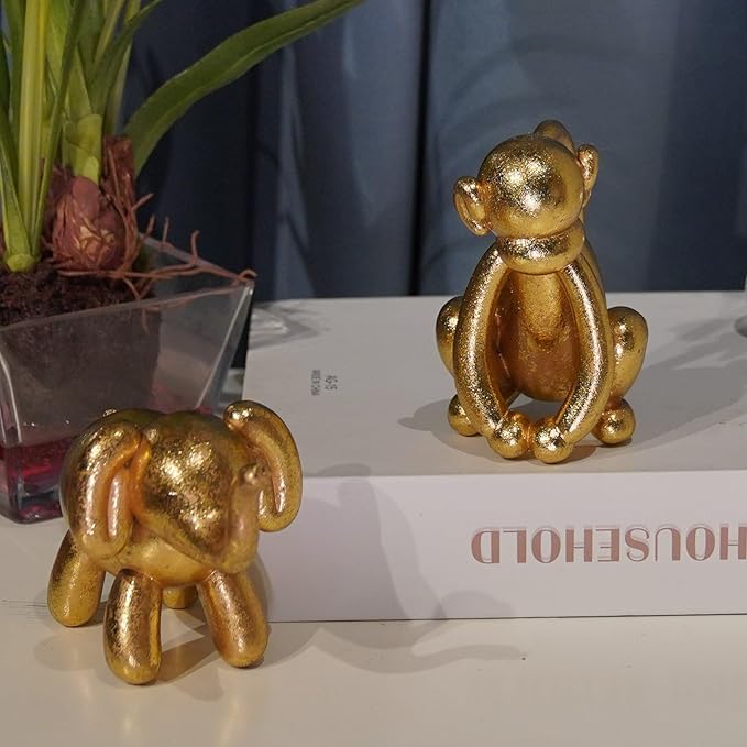 Guichifun Monkey Decor Figurine Home Décor - Cute Resin Gold Twisted Balloon Monkey Figurines for Shelf Bookshelf TV Stand Modern Décor Bedroom Office Decorations Ideal Gift 3 x 2.25 x 3.5 Inch