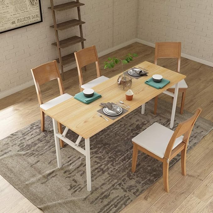 Need Home Office Desk - 62 Inches Large Computer Desk Sturdy Black Table Foldable Desk Gaming Computer Table No Assembly Required Teak&White AC5BW(157.5 * 60)