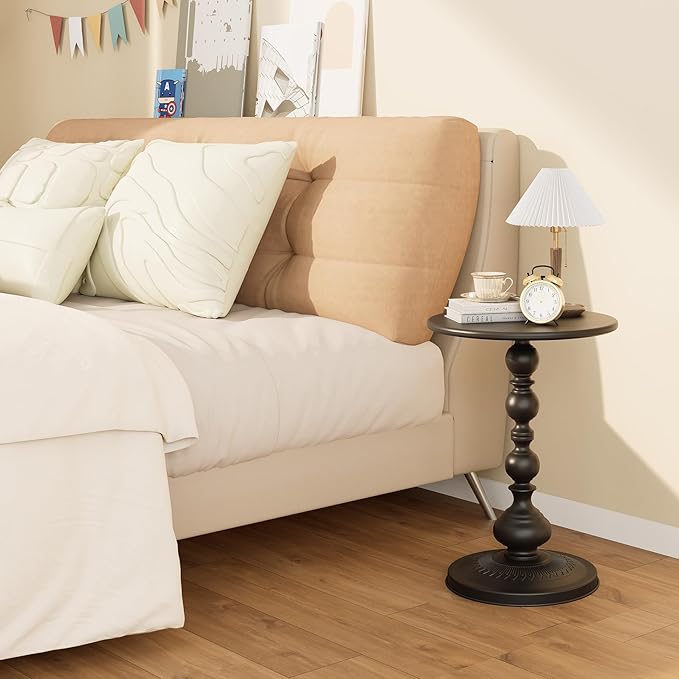 Metal Round Side Table, Small Drink Table for Small Spaces, Matte Modern Accent End Tables Coffee Tables, Pedestal Tables for Living Room, Bedroom, Corners, and Office, 21'' Height (Black)