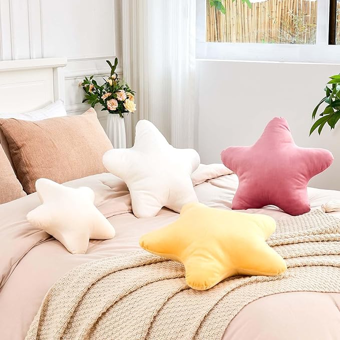 Yellow Star Throw Pillow, Soft 14.9" Star Shaped Decorative Throw Pillow for Bedroom, Living Room, Patio