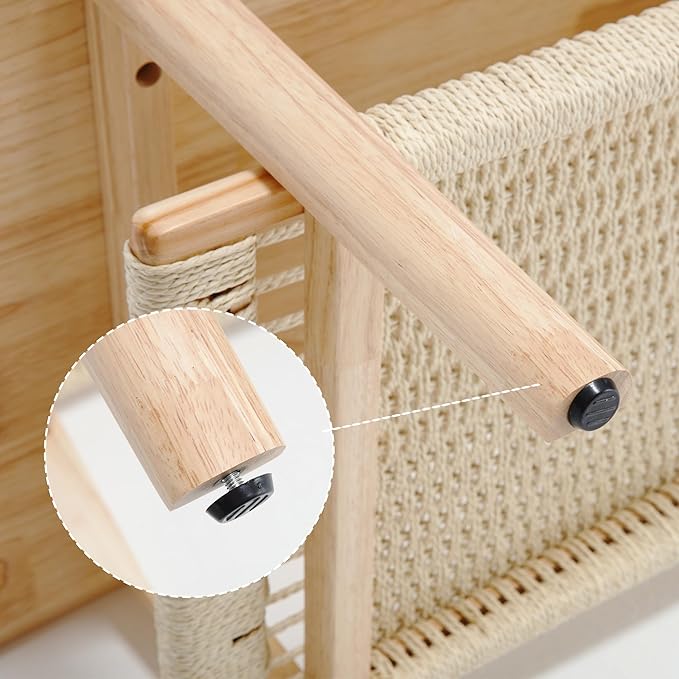 Farmhouse Coffee Table with Rattan Storage Boho Mid Centry Modern Center Table with Under Shelf Wood Living Room Table with Woven Shelf Underneath for Living Room Lounge, Natural Color