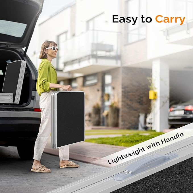 VINGLI 4FT White Folding Table with Carrying Handle Height Adjustable Lightweight Fold Up Portable for Indoor Outdoor Picnic,Camping,Hiking,Fishing,BBQ …