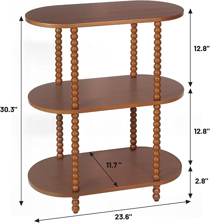Sofa Table, 3-Tier Oval Narrow Side Table with Storage Shelves, Console Table for Entryway, Hallway, Living Room and Bedroom, Walnut