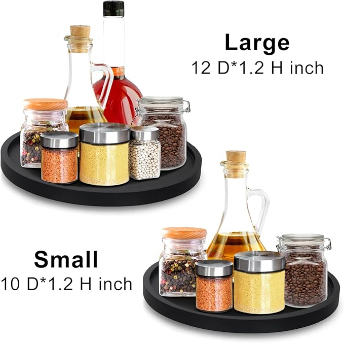 Black Wooden Lazy Susan Turntable Organizer Cabinet Round Bathroom Vanity Rotating Tray 10" Small Lazy Susans for Dining Table Top Kitchen Countertop Decor Tray Wood Lazy Susan Coffee Bar Accessories