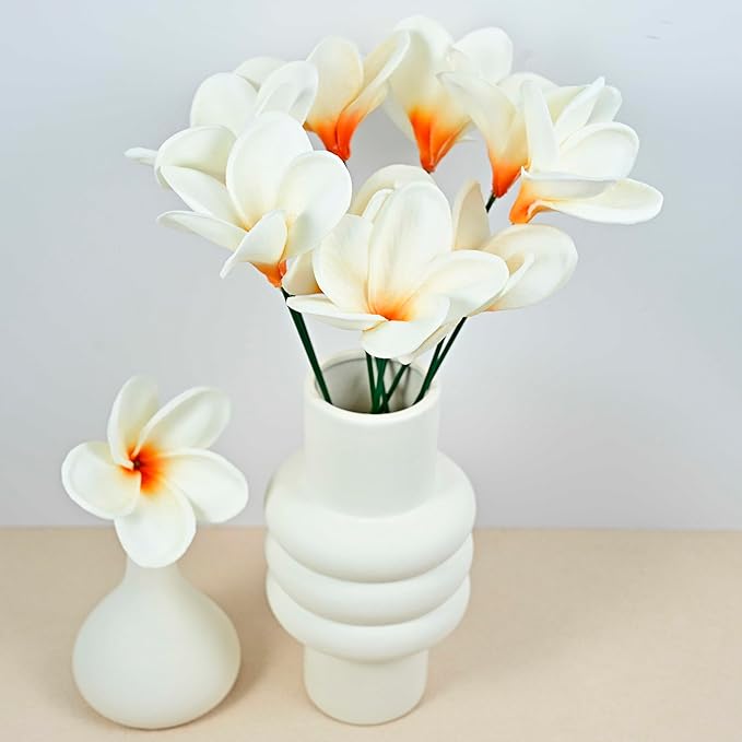 Birthday Gifts for Women 10pcs Gradient Orange Flowers PU Real Touch Flowers Hawaiian Plumeria Frangipani Artificial Flowers for DIY Birthday Gifts Wedding Gifts Home Decor Table Centerpiece