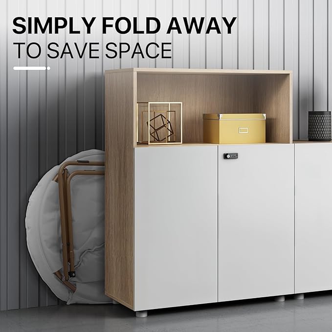 Athena Collection Comfy Saucer Chair Folding Cozy Chair for Bed Room Living Room Accent Chair Faux Fur Reading Chair Foldable Metal Frame Lazy Chair Moon Chair for Adult, White