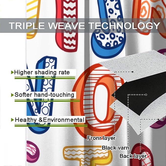 BAEKJIN Kids Educational Alphabet Curtains, Hand Drawn Colorful ABC Letters Pattern Print Decor Window Drapes for Bedroom Living Room 42x45 Inch