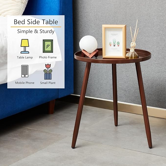 End/Side Tables - Small Round Accent Table, Metal Bronze Narrow Night Stands with 3 Legs, Ideal for Any Room-Side Tables Living Room, Bedroom, Plant Stand Balcony, Indoor & Outdoor