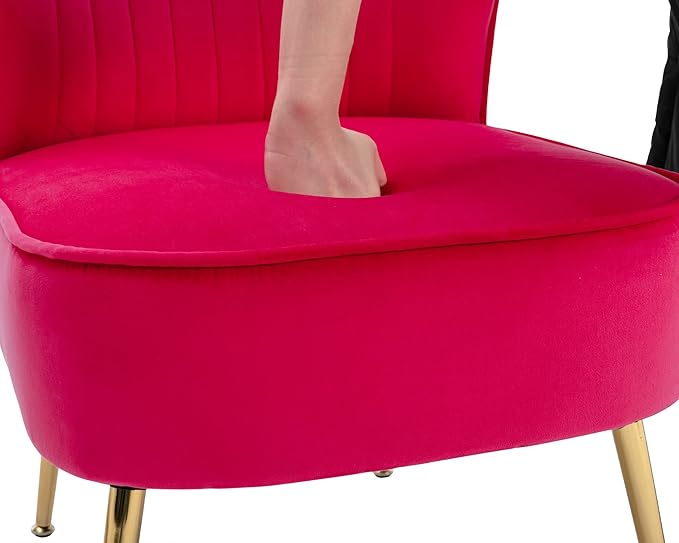 Velvet Accent Chair Set of 2 Comfy Living Room Chair Armless Slipper Chair Mid Century Side Single Sofa Chair with Golden Legs Wingback for Bedroom Guest Room, Hot Pink