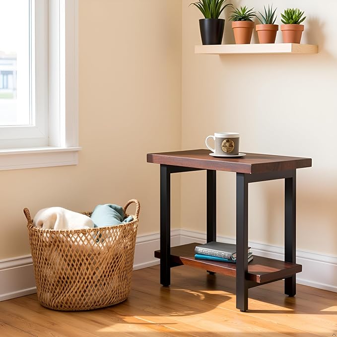 Pomona 27-Inch Wood End Table in Rustic Natural Finish with Metal Legs - 2-Tier Modern Farmhouse Side Table for Home Décor or Accent in Living Room, Bedroom, and Office by Alaterre Furniture