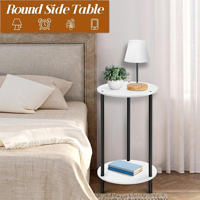SEHERTIWY Round Side Table for Living Room, White End Tables Living Room Set of 2, Accent Table for Small Spaces, Round Nightstand for Bedrooms
