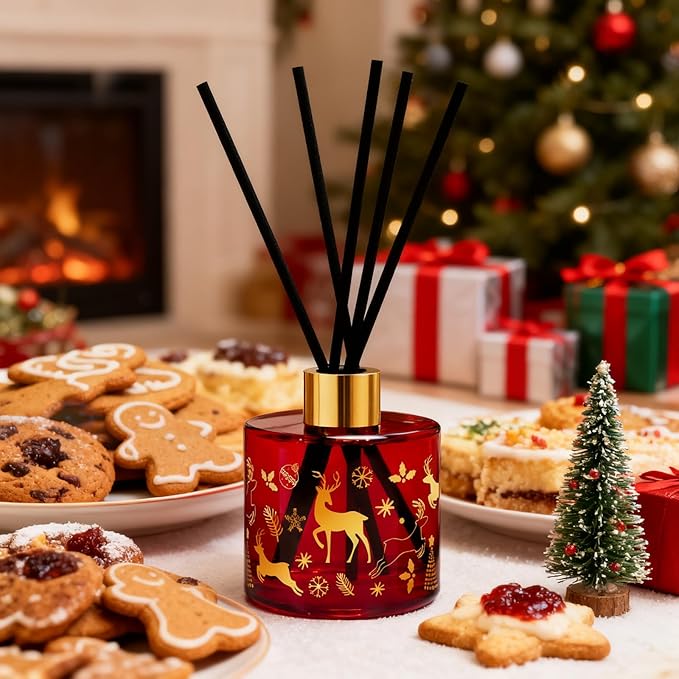 Reed Diffuser Set, Gingerbread Joy Christmas Oil Diffuser with Sticks, Home Fragrance Reed Diffuser for Bathroom Office Shelf Decor, Scented Room Fresheners, Holiday Ideal Gift 6.7 Fl.Oz