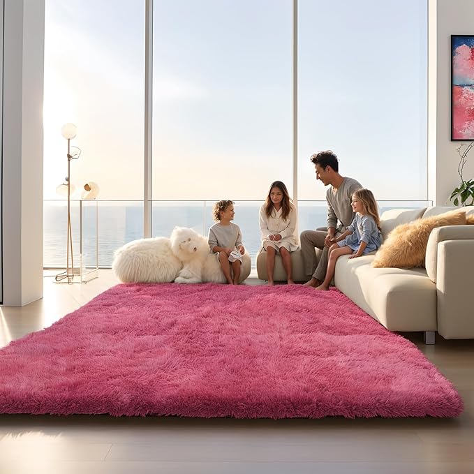 Rugs for Living Room 5x8, Alfombras para Salas Shag Large Plush Soft Area Rug, Shaggy Carpets for Bedroom, Kids Boys Girls Home Decor Aesthetic(Hot Pink, 5 x 8)