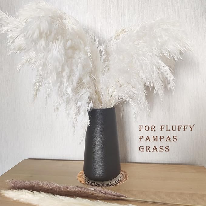 Matte Black Vase - 8" Big Black Ceramic vase for Flower, Simple Vases for Pampas Grass, Minimalist Farmhouse Boho vases for Centerpieces, Home Decor, Bathroom Decor