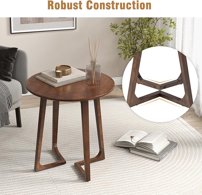 Giantex 24" Round End Table, Mid Century Modern Side Table with Adjustable Foot Pads, Sofa Couch Accent Table, Small Coffee Table for Small Space Living Room, Nightstand for Bedroom (Walnut)