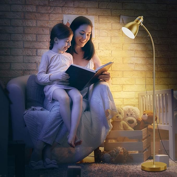 LEPOWER Floor Lamp, Metal Standing Lamp with Adjustable Gooseneck, Heavy Metal Base, Reading Pole Lamp for Office, Golden Floor Lamps for Bedroom, Living Room