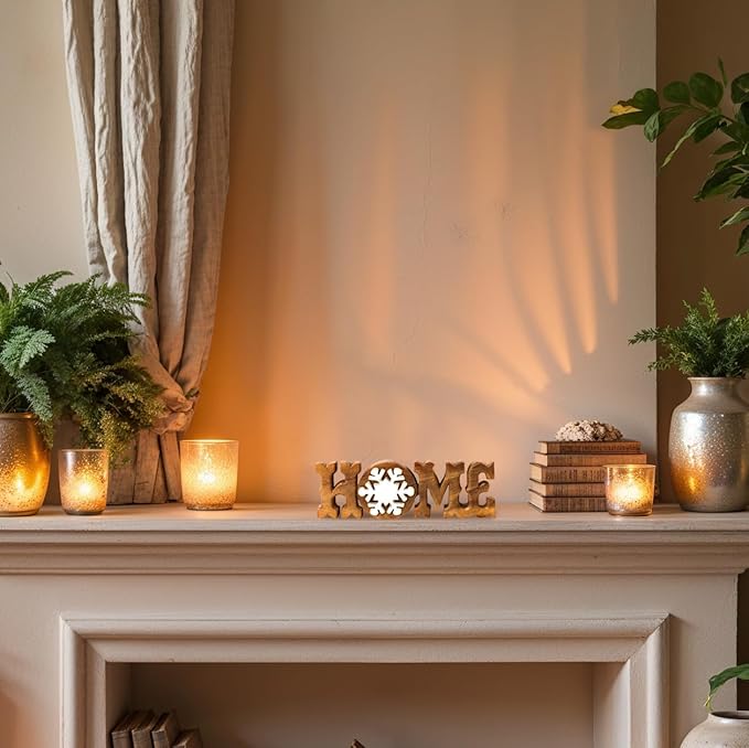 Decozen Handcrafted Solid Wood Home Letters Sculpture from Daughter, Son, Husband - Ideal for Home, Mantel, Fireplace, and Foyer Decor - Tabletop Accent