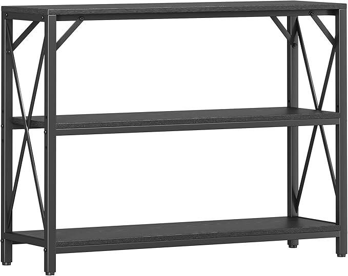 Homeiju Entry Table 40" Width, 3-Tier Entryway Table with Storage, Industrial Sofa Table with Open Shelves, Foyer Tables for Entryway, Hallway, Kitchen, Living Room and Bedroom, Black