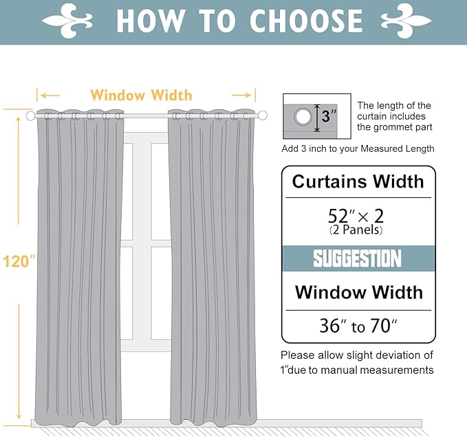 ChrisDowa 100% Blackout Curtains 120 inch Long for Bedroom with Black Liner, 2 Thick Layers Total Blackout Thermal Insulated Grommet Long Window Curtains 2 Panels Set (Grey, 52 x 120 Inch)