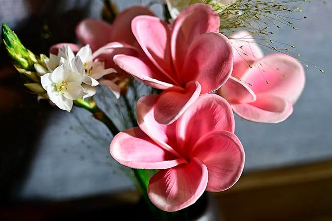 10pcs Pink Flowers PU Real Touch Flowers Hawaiian Plumeria Tropical Artificial Flowers for DIY Floral Gifts Wedding Home Office Table Decor Farmhouse Table Centerpiece Decorations