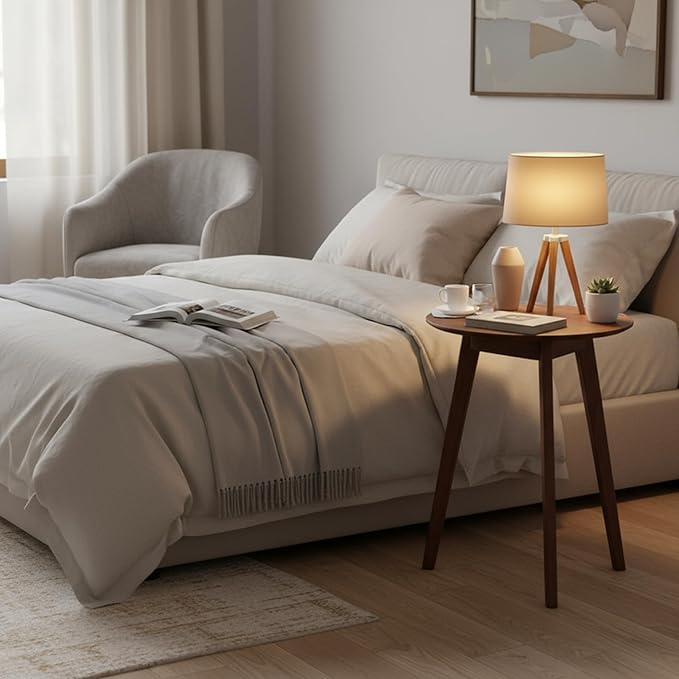 100% Solid Oak Small Tall Side Table, Mid Century Modern Coffee Table for Small Spaces, Living Room End Table with Stable Frame for Bedroom Couch, (Walnut, 21.65" D x 21.65" W x 29.53" H)