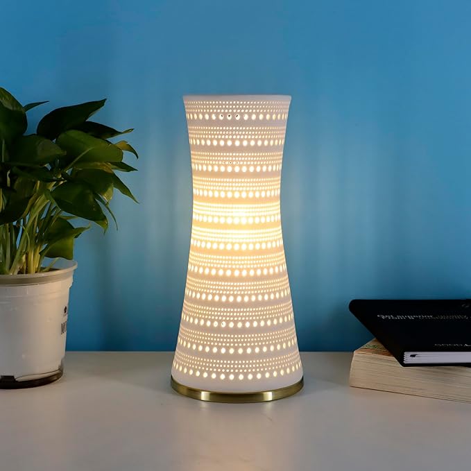 Modern Ceramics Table Lamp White Canton Tower Style Desk Lamp Night Light Accent Lamp 4.5x10 Inch