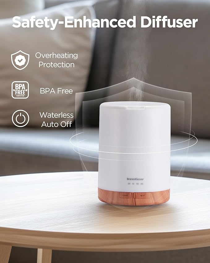 InnoGear 300ML Essential Oil Diffuser, Premium 5-in-1 Ultrasonic Aromatherapy Diffusers Scent Humidifier Aroma Diffuser Vaporizer Auto-Off Timer for Room Office Home, Yellow, Medium