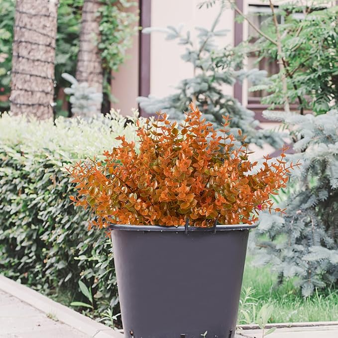 12 Bundles Artificial Flowers Fake Boxwood Shrubs UV Resistant No Fade Faux Greenery Faux Plastic Lotus for Home Garden Hanging Planter Indoor Porch Patio Office Wedding Decoration(Fall)