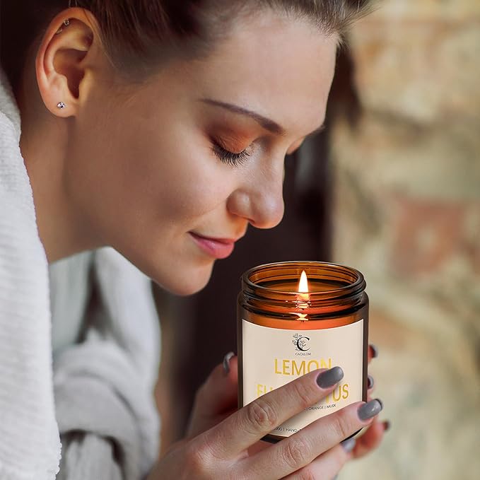 Lemon Eucalyptus Scented Candles for Fall Home Decor, 7oz Birthday Candles, Floral Aromatherapy Chirstmas Candle for Bedroom Bath Birthday New Job House Warming Gifts Halloween Chirstmas Decor