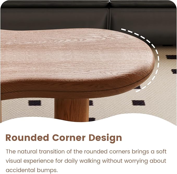 Guyii Walnut Cloud Coffee Table with 4 Legs, Modern Sofa Table, Mini Center Table, Small Irregular Tea Table for Living Room, Bedroom, Easy Assembly