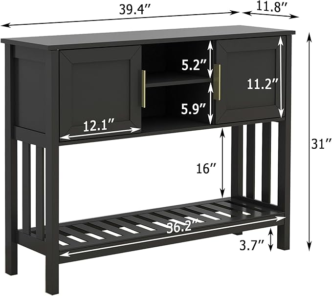 TaoHFE Console Table with Storage with Doors, Entryway Console Table with Doors, Modern Sofa Table for Hallway, Living Room, Dining Room, Console Table of Practical Type for Home, Black