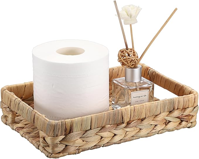 Hipiwe Small Keys Basket for Entryway Table Decorative Wicker Basket Tray Woven Organizer Baskets Water Hyacinth Snacks Fruit Serving Trays for Keys Wallet Cell Phone Candy Organizing, 9.8"x6.3"