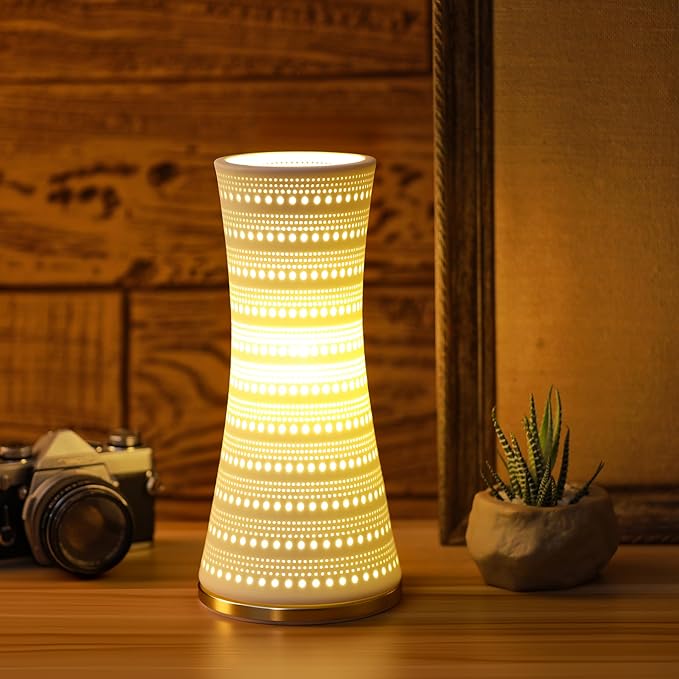 Modern Ceramics Table Lamp White Canton Tower Style Desk Lamp Night Light Accent Lamp 4.5x10 Inch