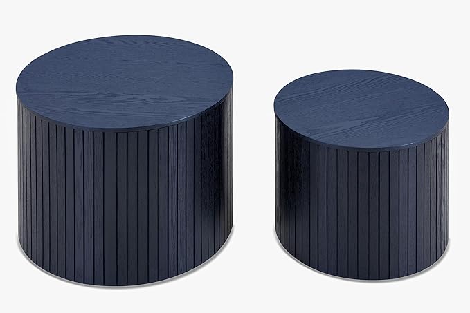 kevinplus Black Coffee Table Nesting Tables Set of 2 for Living Room, Modern Circle Drum Small Coffee Table with Storage Contemporary Side Table End Table with Moveable Lid, Black