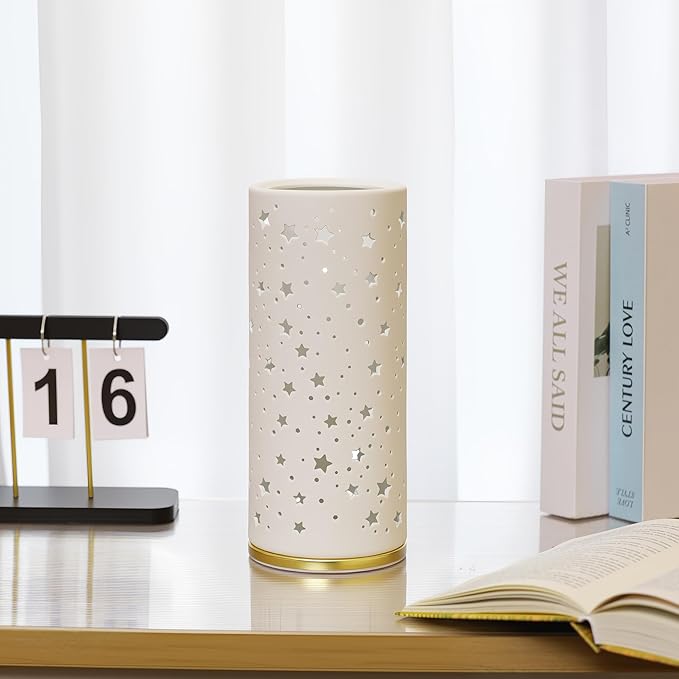 Small Modern Ceramics Bedside Table Lamp, 4.5 x 4.5 x 11 Inch White Starlight Style Nightstand Lamps, Side Table Lamps for Bedroom Living Room Entryway Table Light