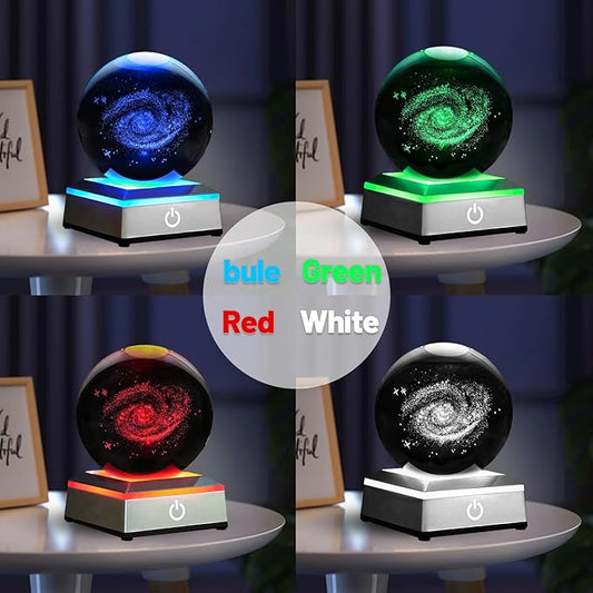3.15 inch Galaxy Crystal Ball Night Light with Colorful LED Lamp Touch Base Galaxy Model Space Decor Gifts for Friends Birthday Christmas