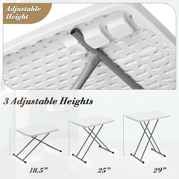 Athena Collection Folding TV Tray Couch Table 26 Inch Wide with 4 Height Adjustable, Portable Small Folding Table Dinner Tray Laptop Table for Living Room Small Space for Eating on Bed Sofa Couch