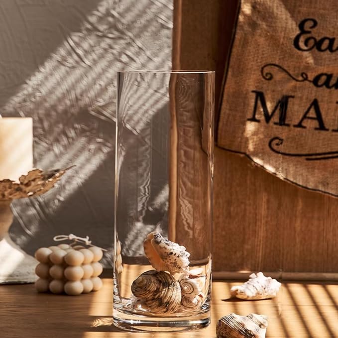 DARENYI Clear Glass Vase for Flowers, 12 inches Tall Cylinder Vase Decorative for Centerpiece, Living Room, Floating Candle, Office, Wedding or Gifts