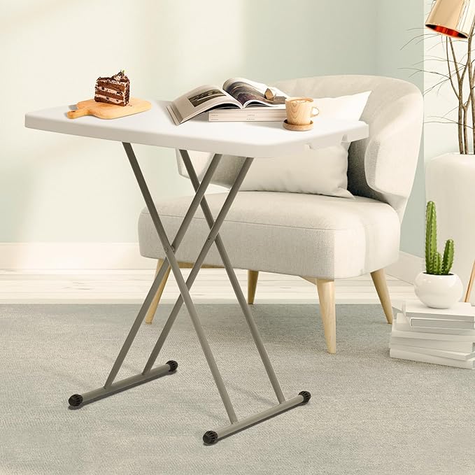 Athena Collection Folding TV Tray Couch Table 26 Inch Wide with 4 Height Adjustable, Portable Small Folding Table Dinner Tray Laptop Table for Living Room Small Space for Eating on Bed Sofa Couch