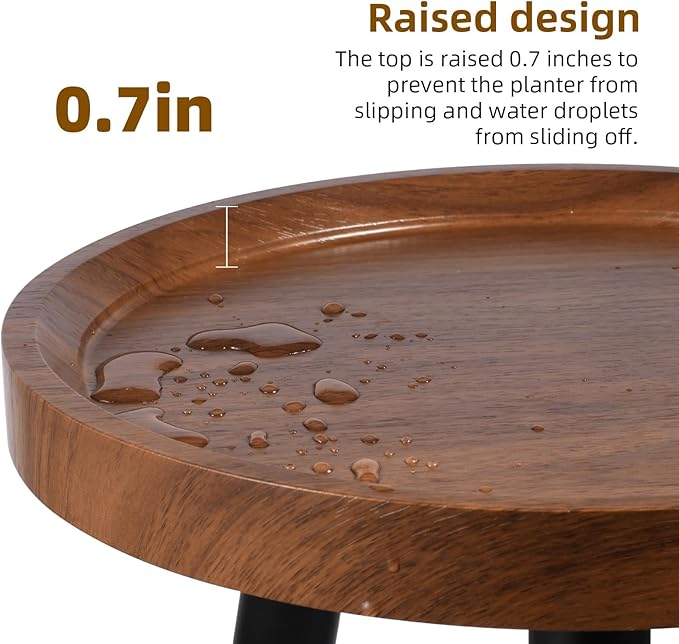 Indoor Plant Stand,Wood Mid Century Plant Table in Walnut Finish,Tall Plant Stand for Flower Pot,Modern Round Small Side End Table with Raised Design (Walnut, 15.75"x18" 2 Pack)