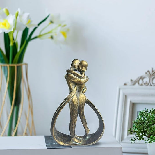 Resin Couple Modern Sculptures Home Decor Romantic Gift for Weddings Valentine's Day and Anniversaries Decoration Figurine for Girlfriend, Bridal Shower, Engagement (Bronze)