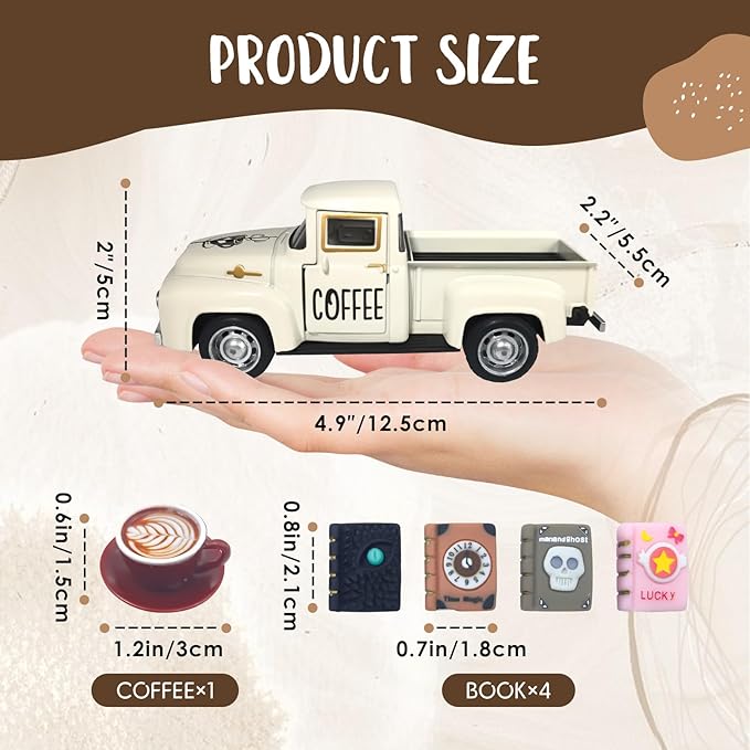 Coffee Decor for Coffee Bar Vintage Truck Decor with Books and Coffee Signs for Coffee Station Farmhouse Kitchen Decor Coffee Bar Accessories Tiered Tray Decor Coffee Table Centerpiece for Home, Cream