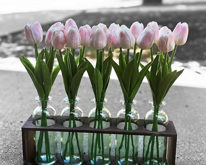 ABAJI 20PCS Tulip Artificial Flowers 12.6inch Real Touch for Wedding Decor Banquet Party Home Hotel Office Decoration Holiday Anniversary Celebration Faux Sterm