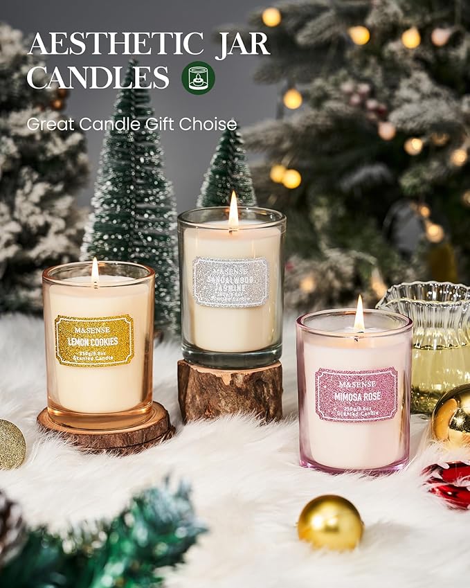 M&SENSE Cederwood Scented Candles, Classic Size 8.8 oz Glitter Jar Candle, Holiday Gifts for Women, Strong Scented Natural Soy Candle for Winter Home Decor, 50 Hours Long Burning Candles