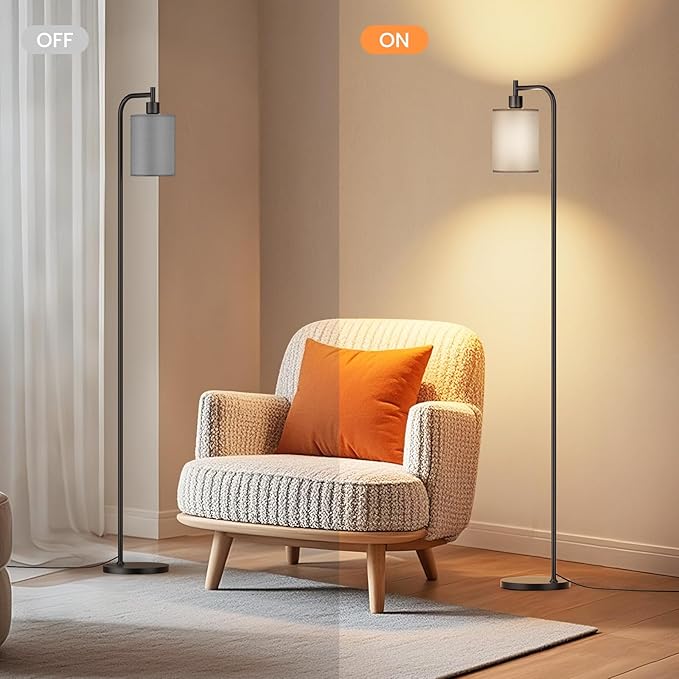 Floor Lamp with Linen Shade, Dimmable Tall Standing Lamp with Remote Control & 3 Color Temperatures, Modern Floor Lamps for Living Room Bedroom Office Corner, 9W LED Bulb Included