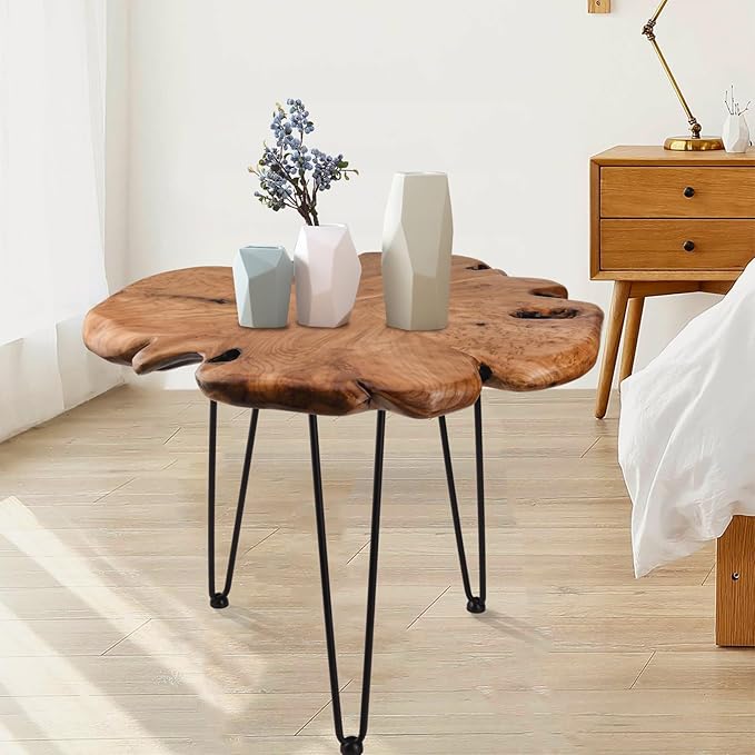 23.6 Inch Live Edge Side Table, Wood Freeform Small End Table with Waterproof, Rustic Accent Table Unique for Living Room, Bedroom, Home