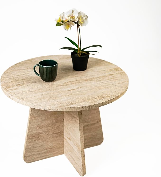 Travertine Efect Coffee Table Modern Side Table for Living Room Accent Table for Sofa or Bedroom (22.8x22.8x16.5 inches)