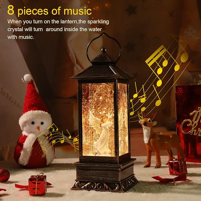 Christmas Decorations, Vintage Christmas Angel Pigeon Snowball Lights, Sparkling Led Lights with Music and Water Flow, USB/Battery Powered, Home Decor Gifts