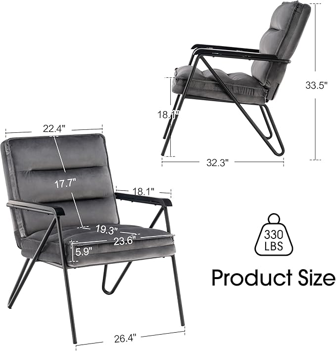 MCombo Modern Accent Chair, Velvet Club Chair, Upholstered Armchair for Small Space, Living Room & Office Reception, Fabric 4747 4750 (Chair, Dark Grey)